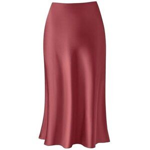 Womens Leopard Print Midi Skirt Satin High Waist Elastic